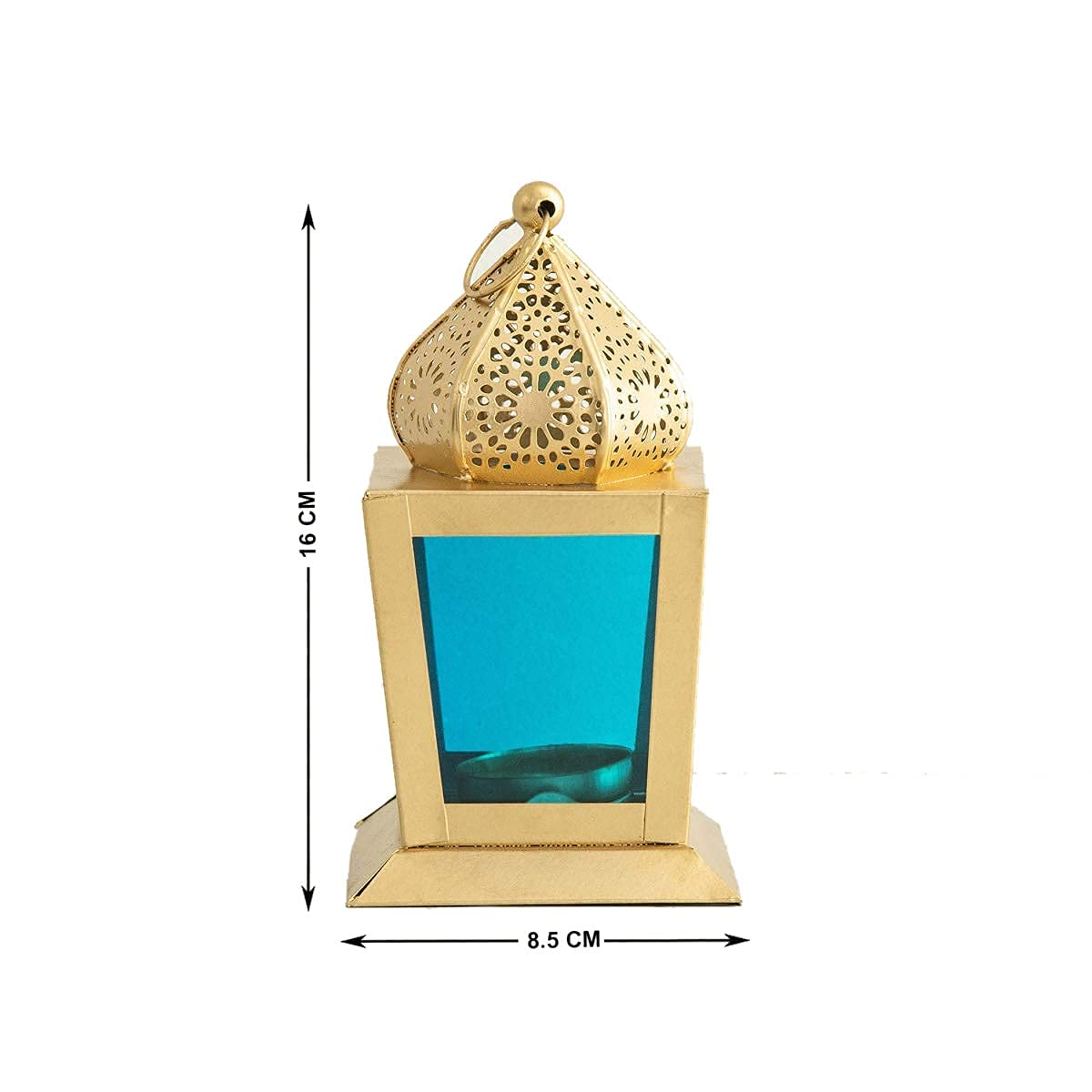 Imrab Creations Antique Decorative Sweetheart Square Shape Hanging Lantern | Laltern Lamp with Tealight Candle Holder (Blue, Set