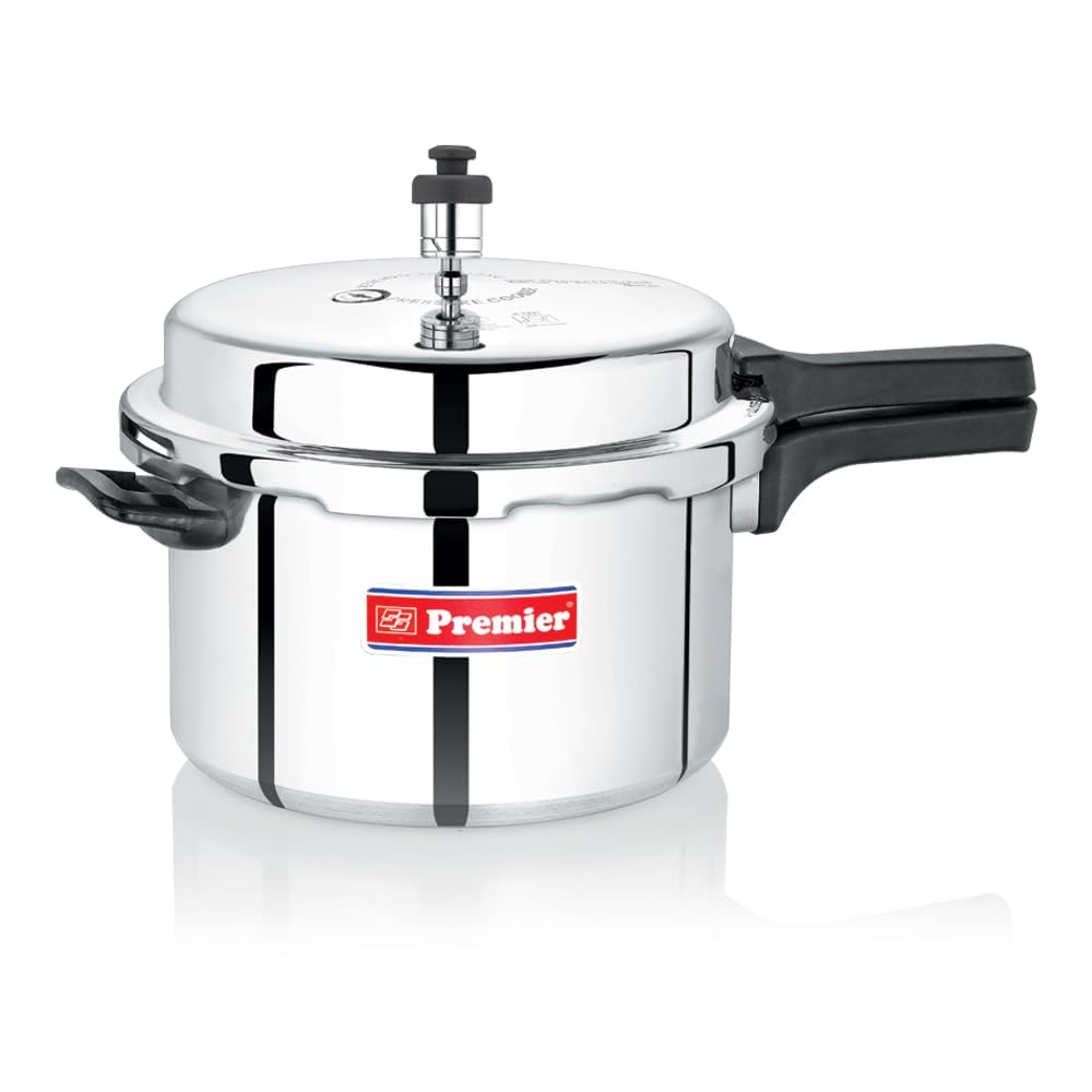 Premier Netraa Aluminium Pressure Cooker 5.5 Litre | Outer Lid | Isi Certified | Triple Safety System | 5 Year Warranty | For Ga