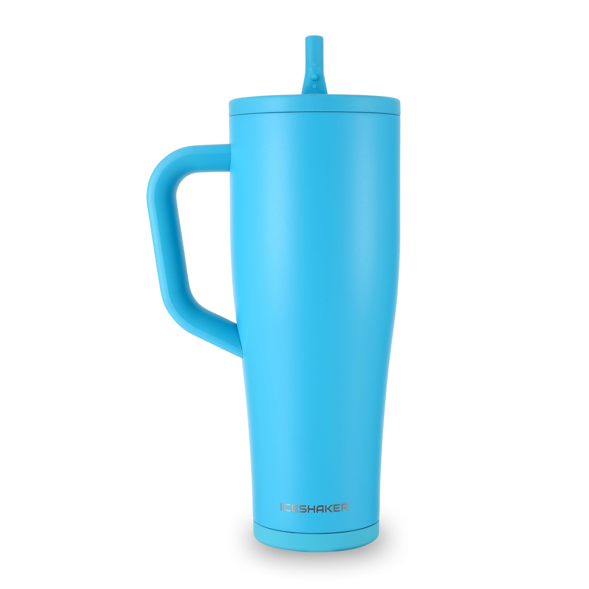 Ice Shaker 40 oz Tumbler with Handle and Straw | 40oz Caribbean Blue | Cold for 30+ Hours | 2-in-1 Tumbler Shaker Bottle | Odor-