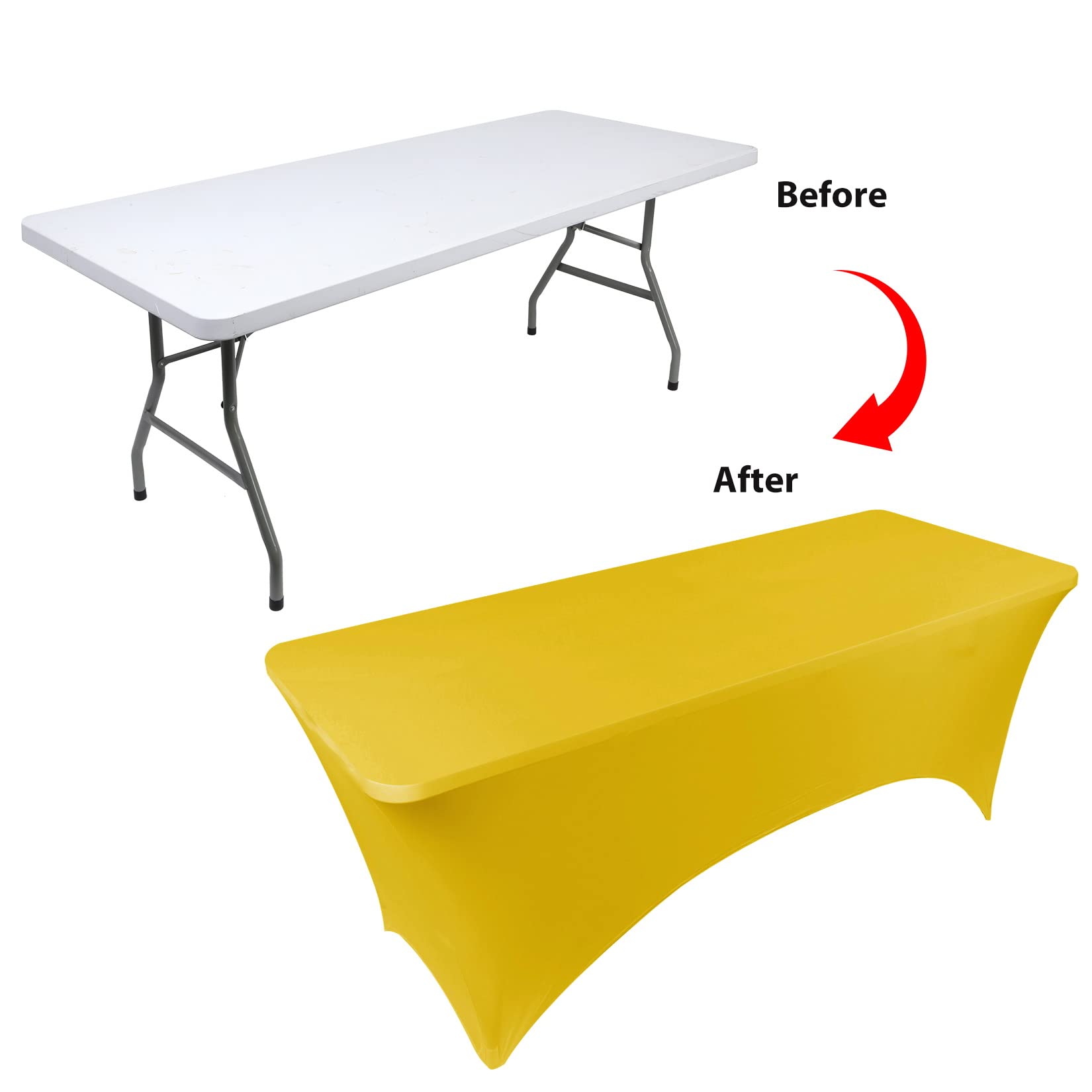 Bddc Table Covers For 8 Foot Tables, Spandex Table Covers 8Ft, Yellow Table Cloths Rectangle 8Ft For Events, Wedding, Banquets &