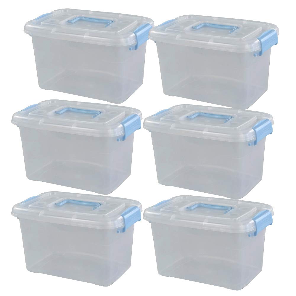 Doryh 5 L Plastic Storage Bin with Lid  Clear Transparent Box With Handles  Set of 6