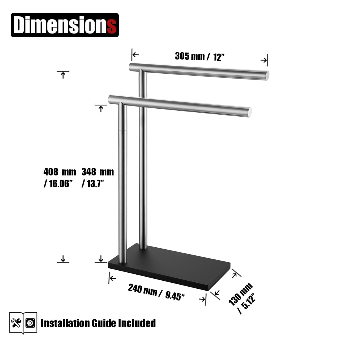 Jqk Hand Towel Holder Stand Brushed, Modern Tree Rack Free Standing For Countertop With 12 Inch 2 Bars, 304 Stainless Steel Nick