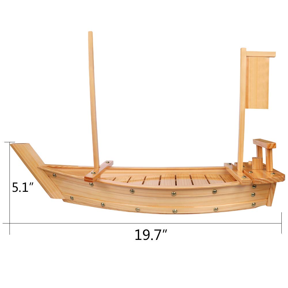 Kichgather 20'' Wooden Sushi Serving Tray Boat Plate For Restaurant Or Home