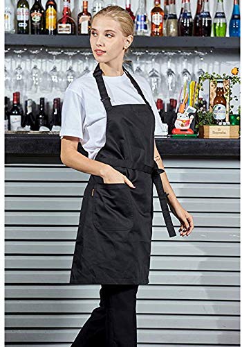 Lissomplume Unisex Cooking Kitchen Chef Aprons With Pocket - Black