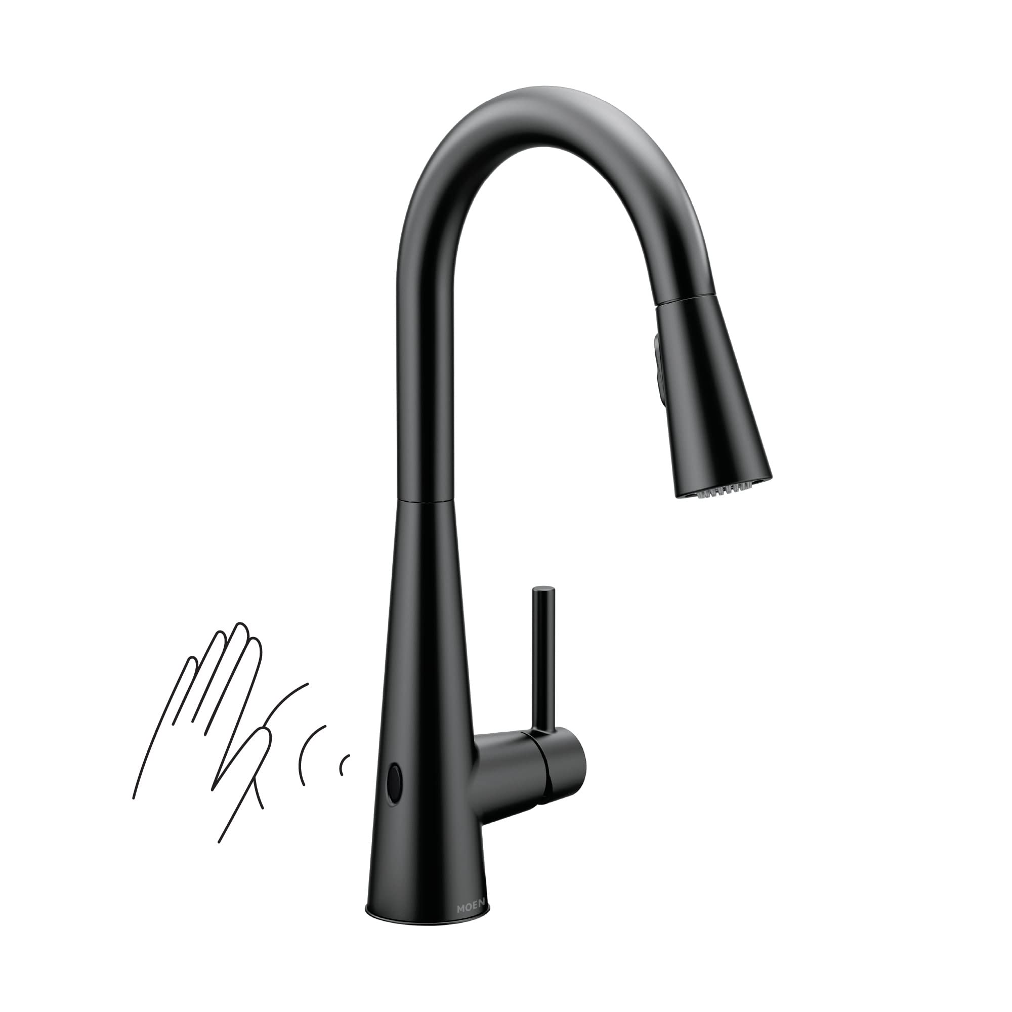 Moen Sleek Matte Black Motionsense Wave Sensor Touchless One-Handle High Arc Pulldown Modern Kitchen Faucet Featuring Power Clea