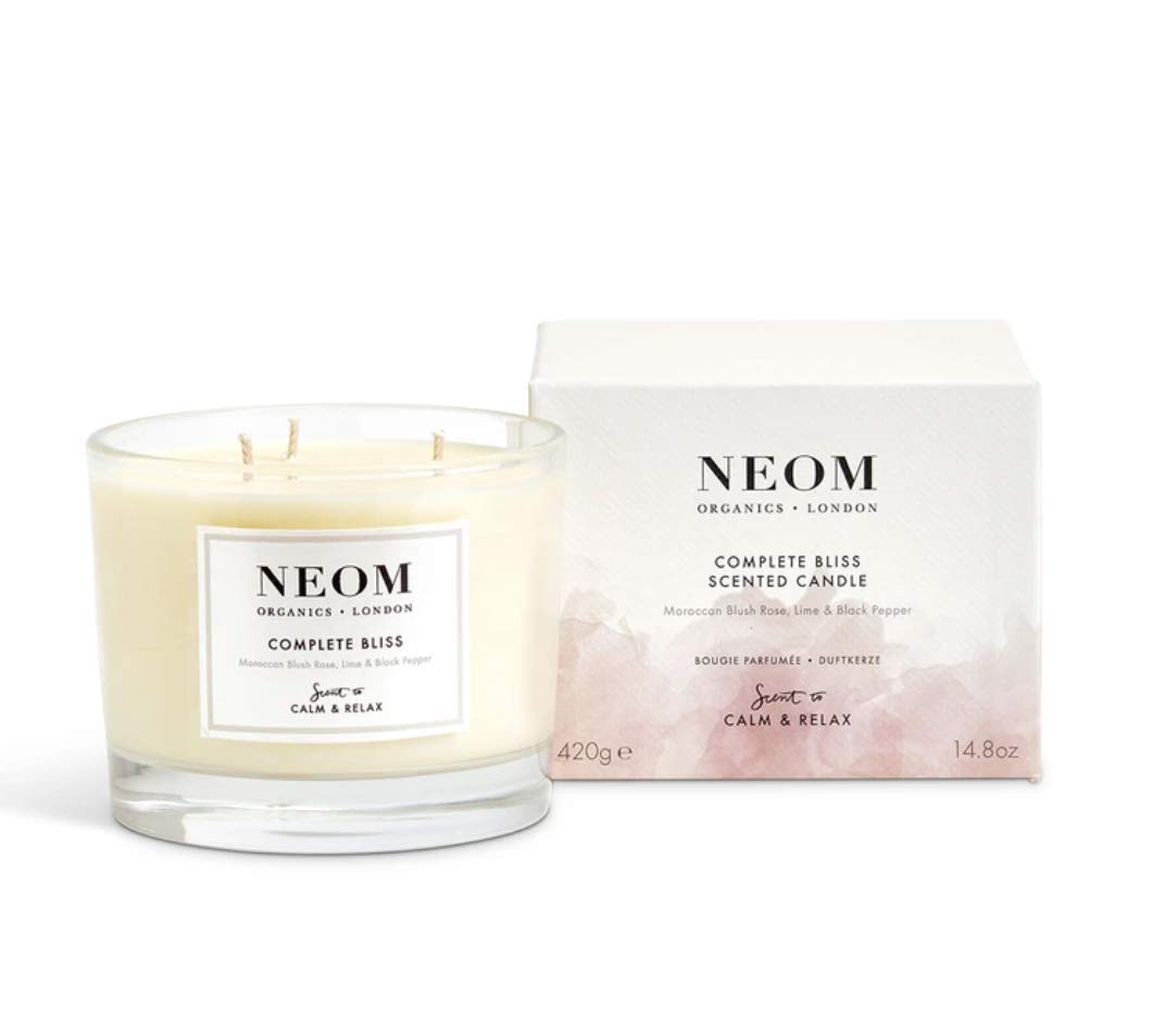NEOM- Complete Bliss Scented Candle, 3 Wick | Blush Rose, Lime & Black Pepper | Essential Oil Aromatherapy Candle | Scent to De-