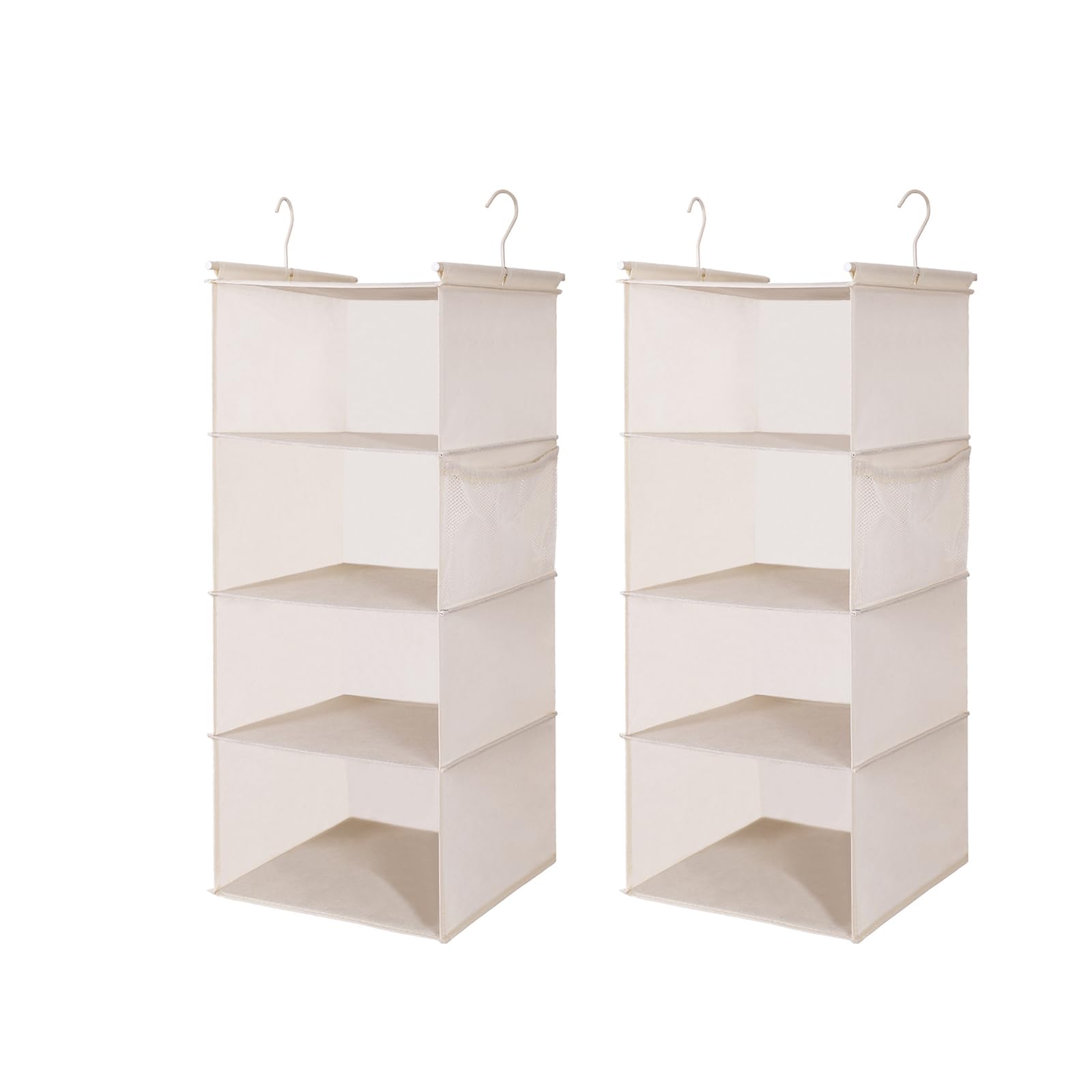 Max Houser 4 Tier Shelf Hanging Closet Organizer, Closet Hanging Shelf With 2 Sturdy Hooks For Storage,2 Pack, Foldable (Beige)