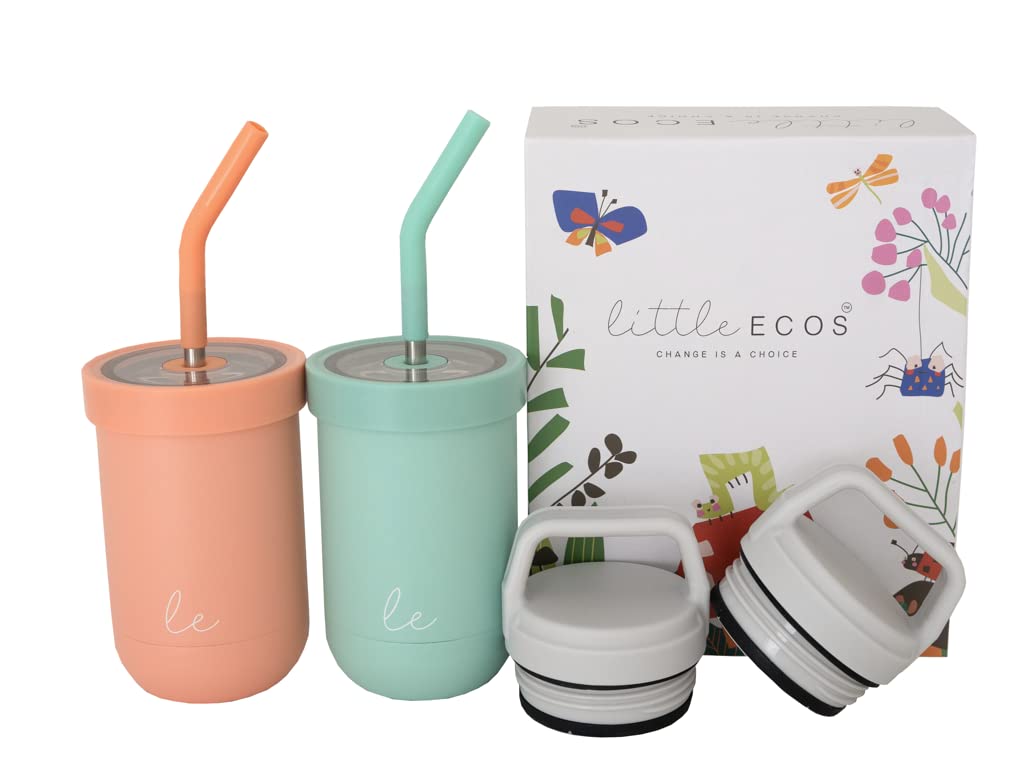 Insulated Smoothie Tumbler For Kids 2 Pack  Double Wall Tumbler With Straws  Stainless Steel Tumbler With Insulated Lid For Ho