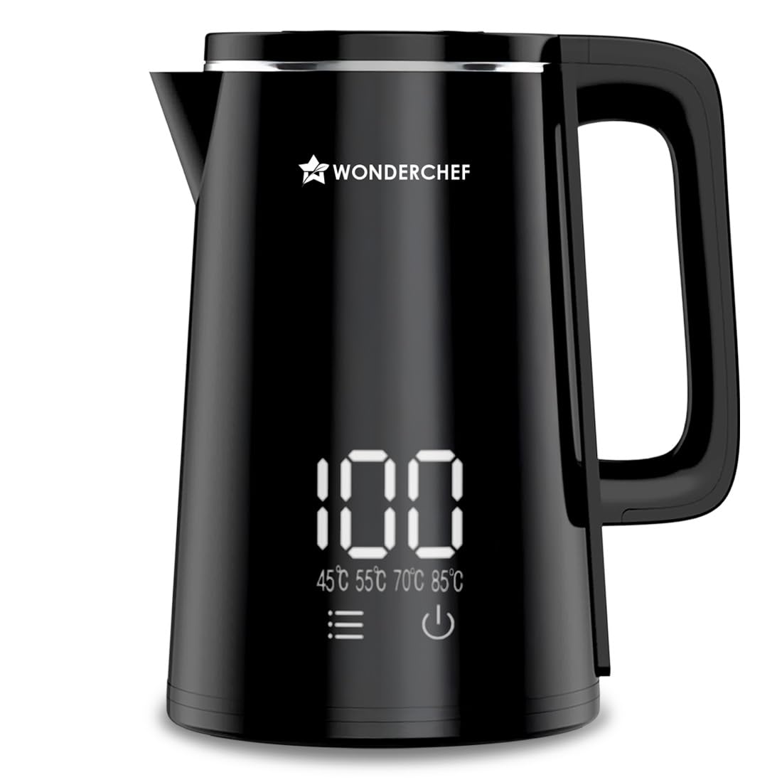 Wonderchef Onyx Cool-Touch Digital Kettle, 1.8 L, Stainless-Steel Interior, 1350W, Choose From 4 Temperature Modes, Rapid Boilin
