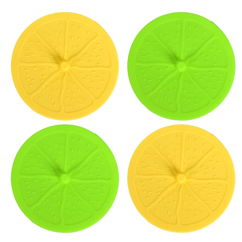 4Pack Cute Silicone Cup Lids Cover, JCSMARTEC Creative Lemon Fruit Design Food Grade Rubber Airtight Seal Suction Cap for Drink 