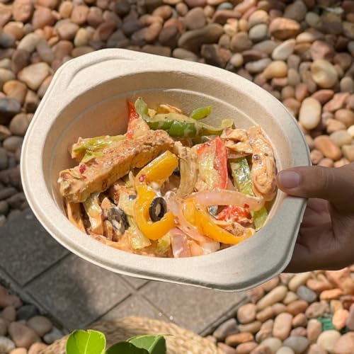 Qudrat Natural Fibre Disposable Salad Bowls 500 Ml (Pack Of 25) / Natural Eco Friendly Biodegradable Bowl/Party, Wedding, Event 