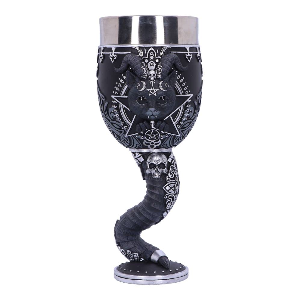 Nemesis Now Cult Cuties Pawzuph Goblet 19.5cm, Resin/Stainless Steel, Black, Cute Scarily Adorable Horned Cat Goblet, Removable 