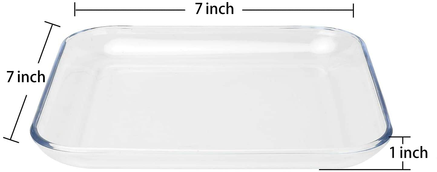 Foyo Toast Plates, Clear Square Tempered Glass Salad Dessert Plates 7 Inch, Set Of 3