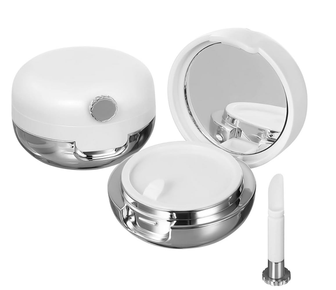 QUUPY 2Pcs 15ML White Empty Plastic Lip Balm Jars Container Portable Lips Mask Holder with Lip Brush and Mirror for Refillable L