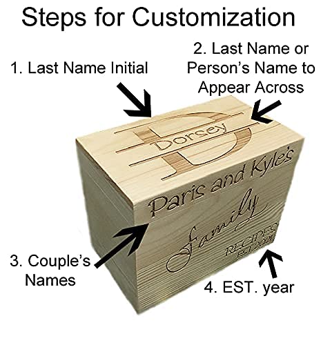 Lgu Monogrammed Personalized Custom Family Recipe Box Wood Box With Recipe Card Dividers
