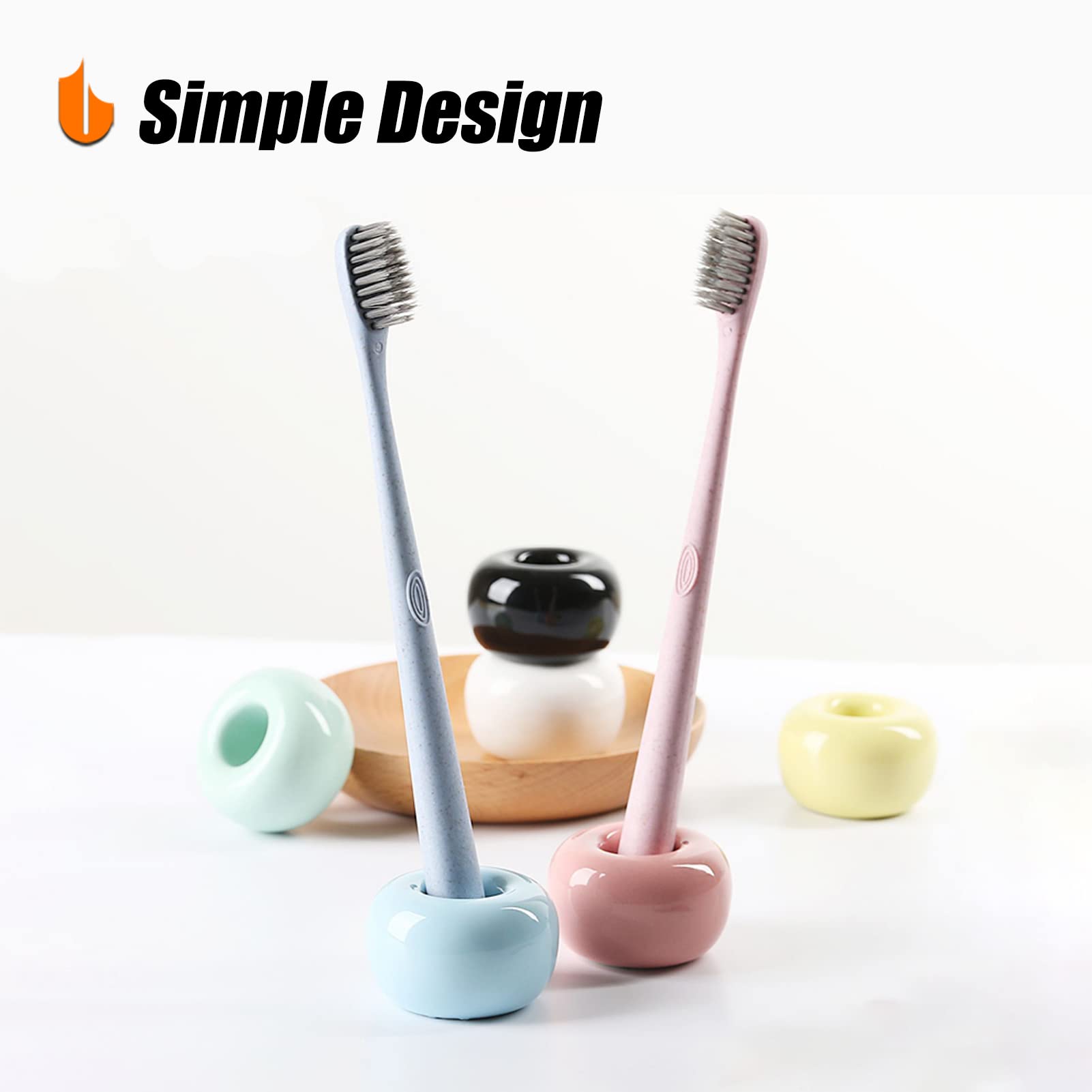 Urbanstrive Sleek Mini Ceramics Toothbrush Holder Stand For Bathroom Vanity Countertops (Yellow 2-Pack)