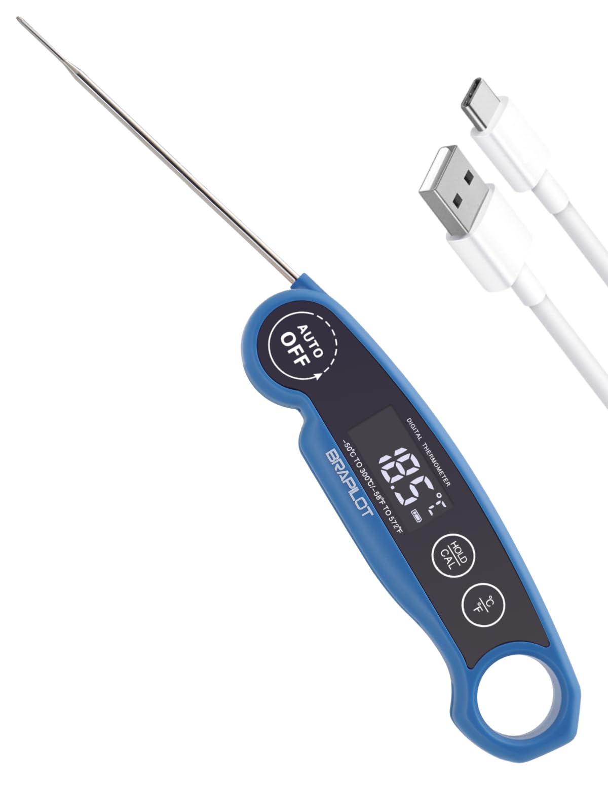 Brapilot Meat Thermometer Rechargeable For Cooking - 3~4S Instant Read Candy Cooking Food Thermometer, Led Display, Temperature