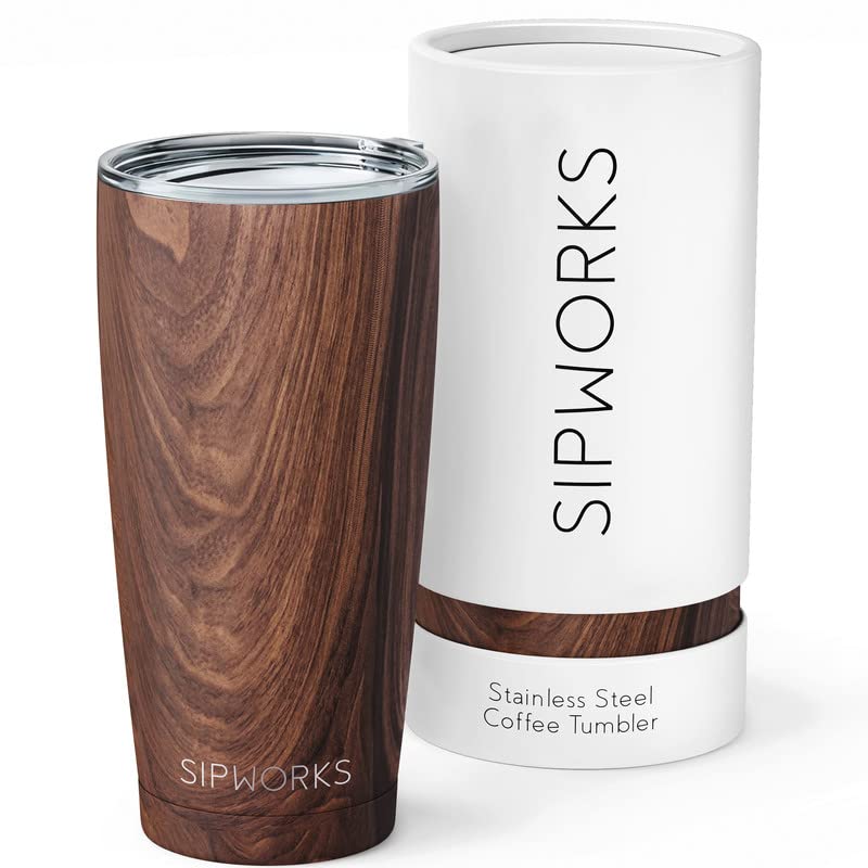 Sipworks Stainless Steel Coffee Tumbler - 20Oz Coffee Tumblers With Lids & Double Walled Vacuum Insulation For Hot & Cold Drinks