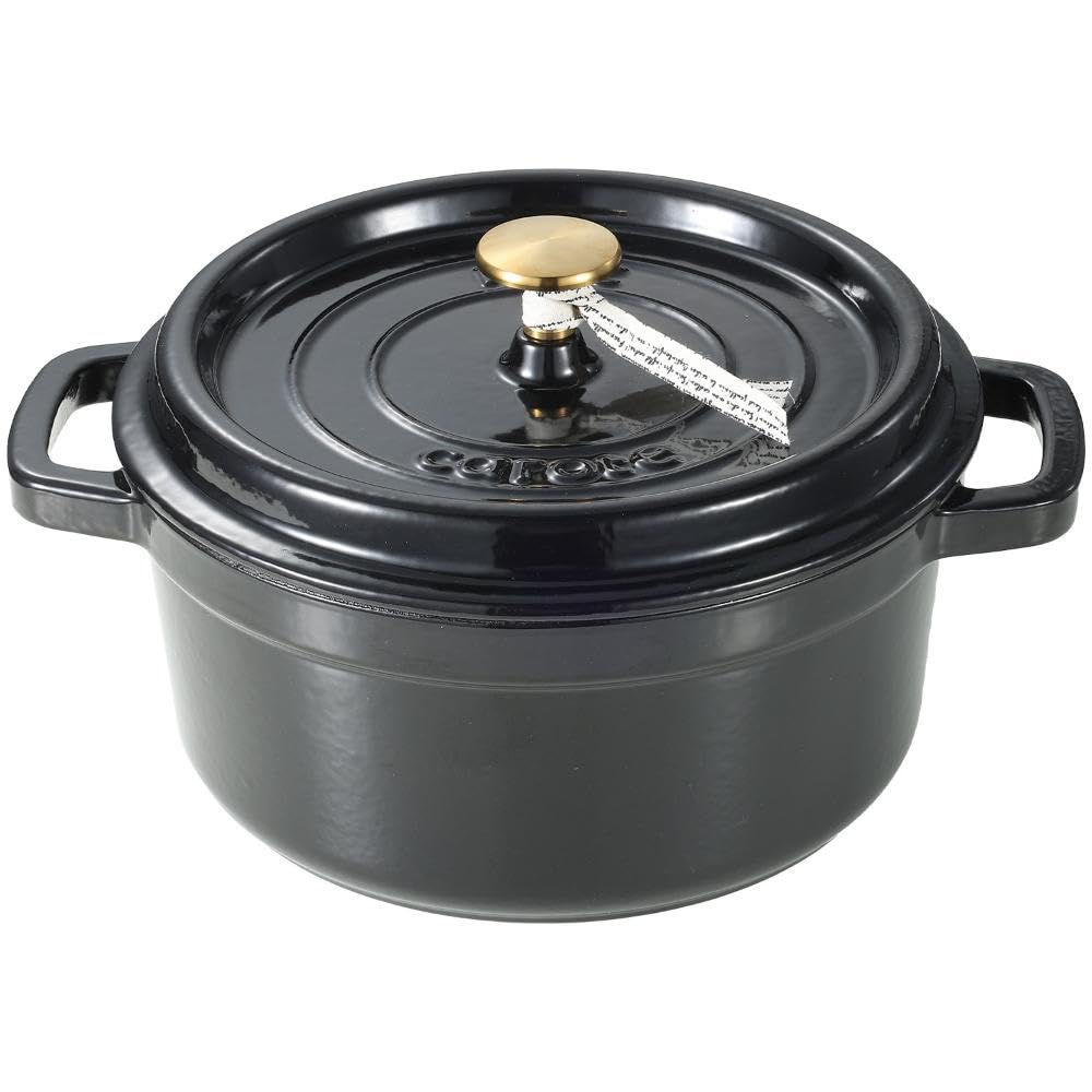 Carote NM-5231 Cocotte Pot, 8.7 inches (22 cm), IH, Gas Fire Compatible, Cast Iron, Enameled Pot, Black