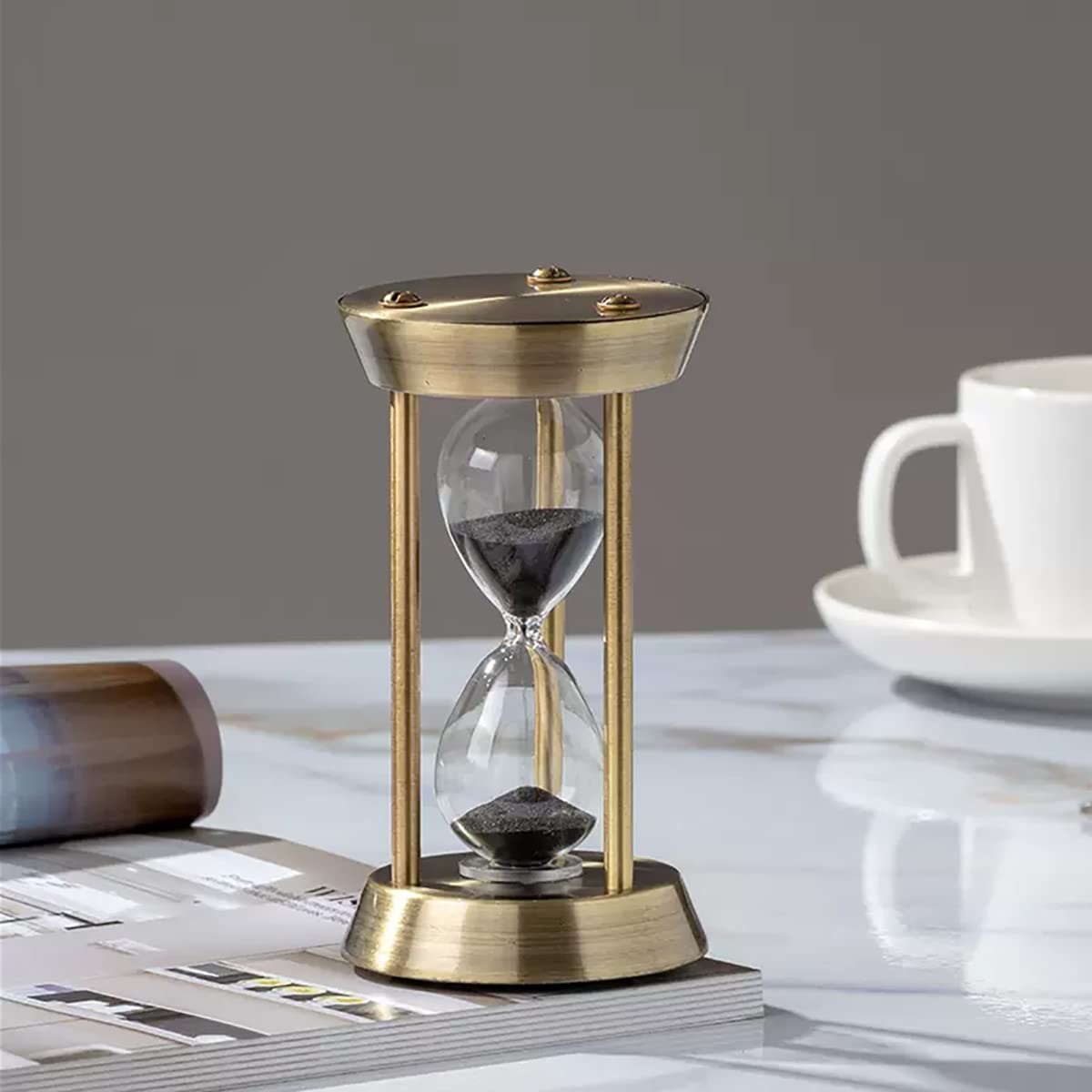 Hourglass Timer, 15 Minutes Hourglass Timer, Embossed White Sand Metal Glass Hourglass Timer, Used for Vintage Home Decoration, 