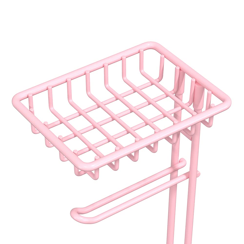 Pink Toilet Paper Holder Stand Tissue Holder for Bathroom Floor Standing Toilet Roll Dispenser Storage 4 Reserve Mega Rolls  Phone  Wipes