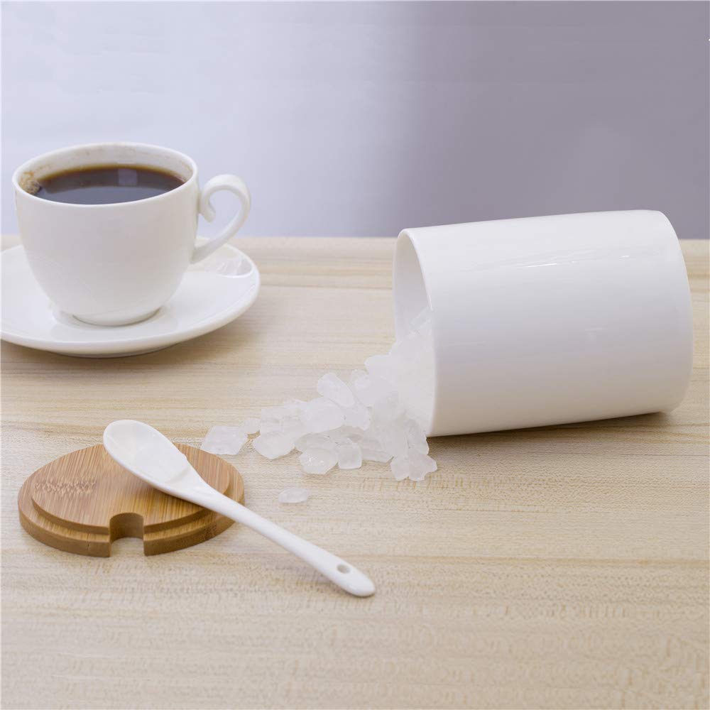 Lucky Goddness Ceramic Sugar Bowls With Bamboo Lids And Spoons-June Sky Muti-Functional Round Condiment Jar For Home- Spice Stor