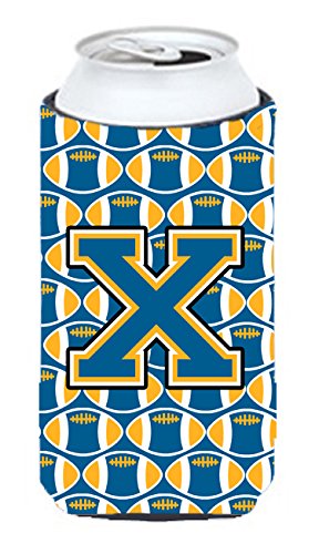 Letter X Football Blue and Gold Tall Boy Beverage Insulator Hugger CJ1077-XTBC