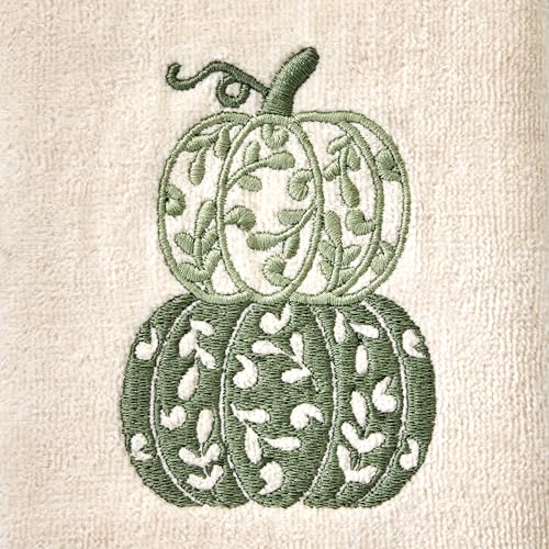 SKL Home Autumn/Fall/Thanksgiving Scroll Pumpkin 100% Cotton Embroidered 2pc Hand Towel Set, Decorative for Bath/Kitchen/Bar & G