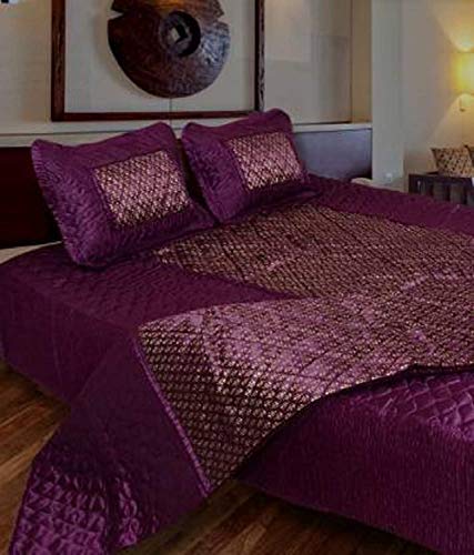 Manavrachit Satin Gold Printed 310 Tc Wedding Bedding Set (Bedsheet With 2 Pillow Covers & 1 Ac Comforter) For Home & Living Roo