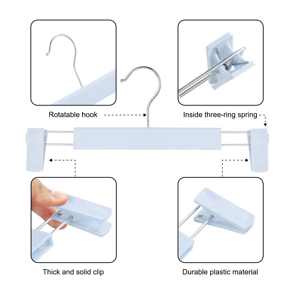 Guanjune Clothes Pants Hangers, Space-Saving Skirt Holders With 360  Swivel Hooks, Adjustable Clips, Trouser Hangers, Clothes Co