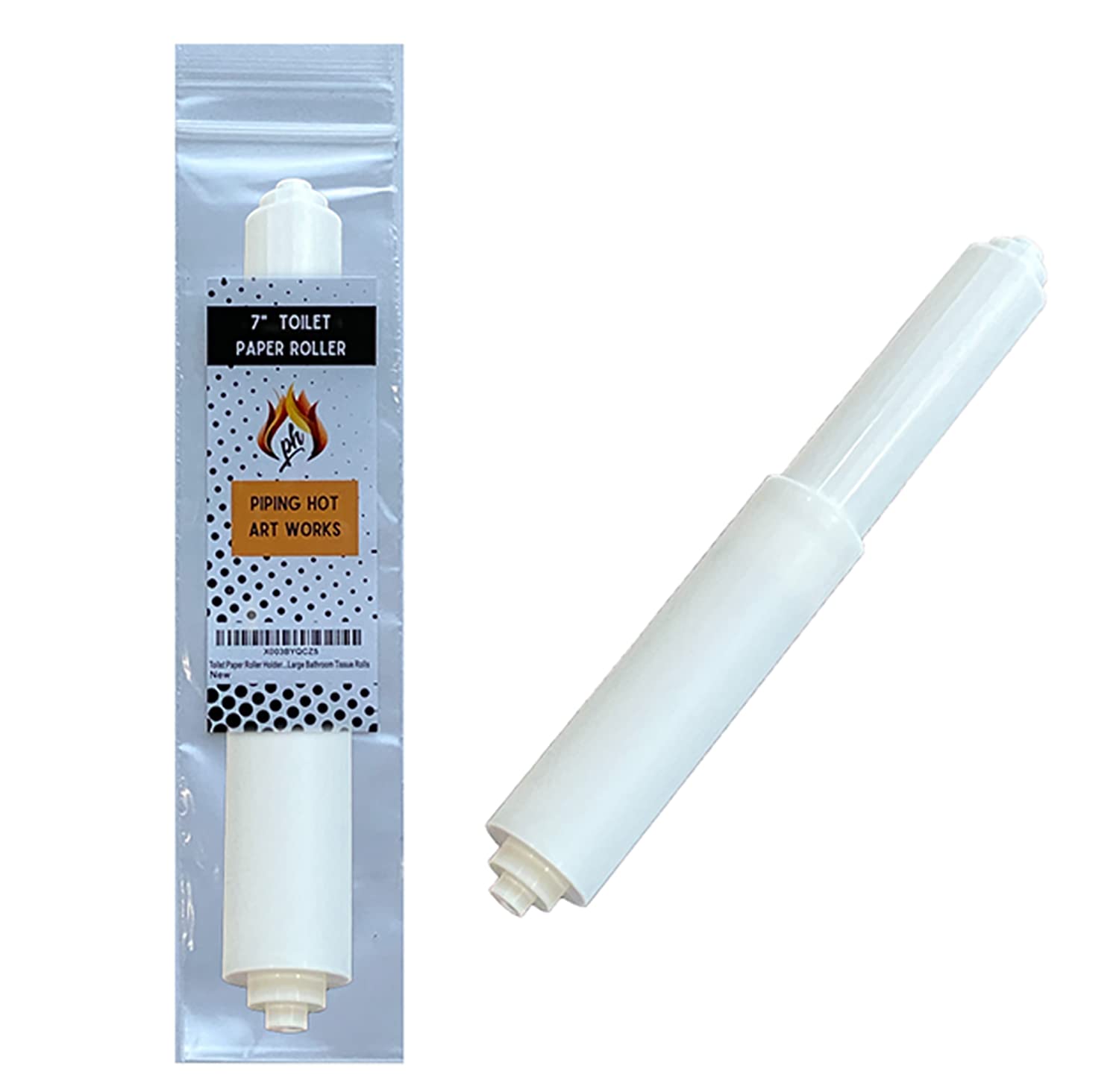 Toilet Paper Roller Holder (7 Inch) White - Plastic (Spring Loaded) Replacement Spindle Rod - Roll Extender Fits Extra Large Bat