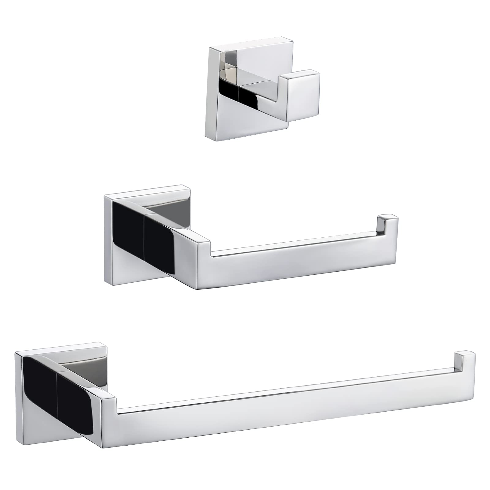 Turs Bathroom 3-Piece Accessories Set Sus 304 Stainless Steel Toilet Paper Holder Hand Towel Bar/Holder Robe Hook Wall Mount, Po