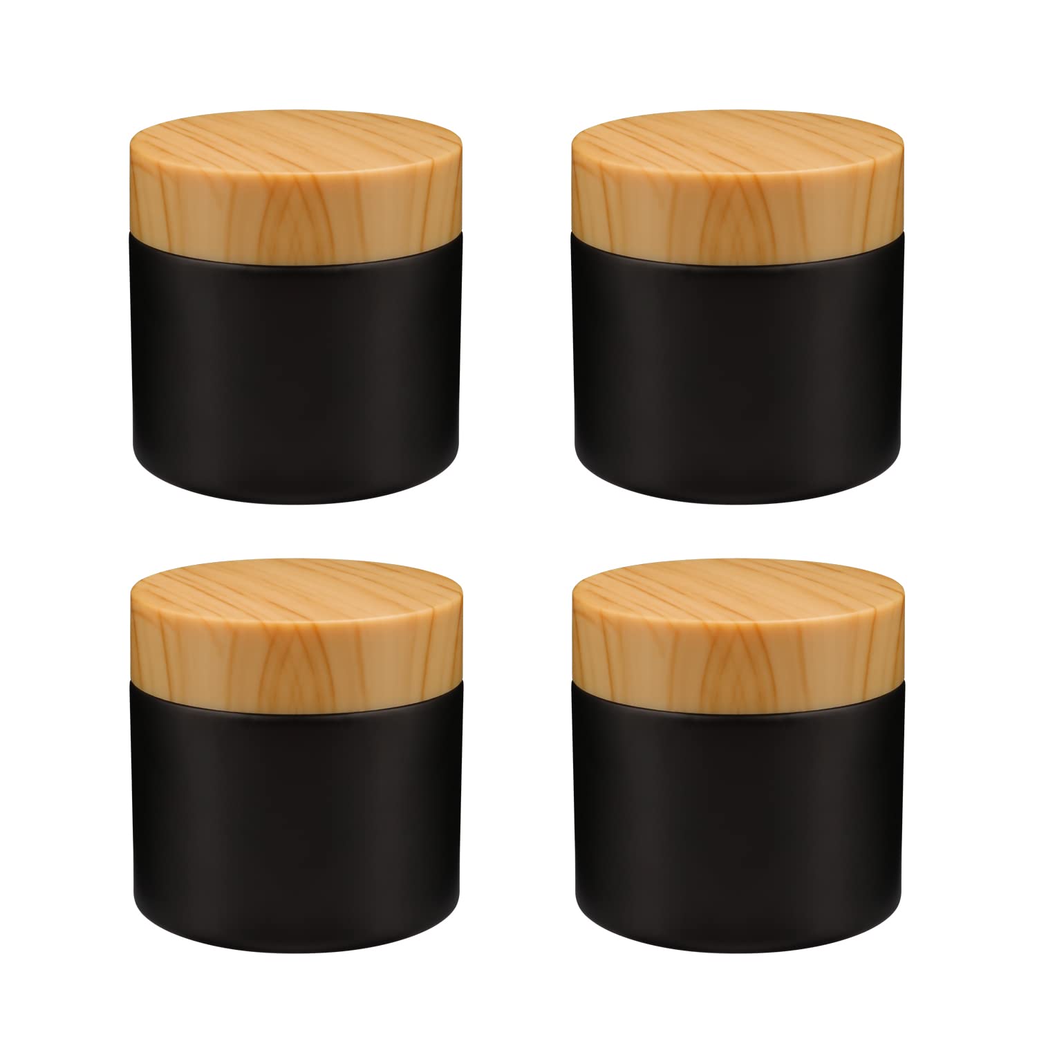 4 Pack 2 Oz Black Glass Cream Jar,Empty Frosted Sample Jar Pot With Plastic Lids,Inner Liner Travel Storage Jar Container For Lo