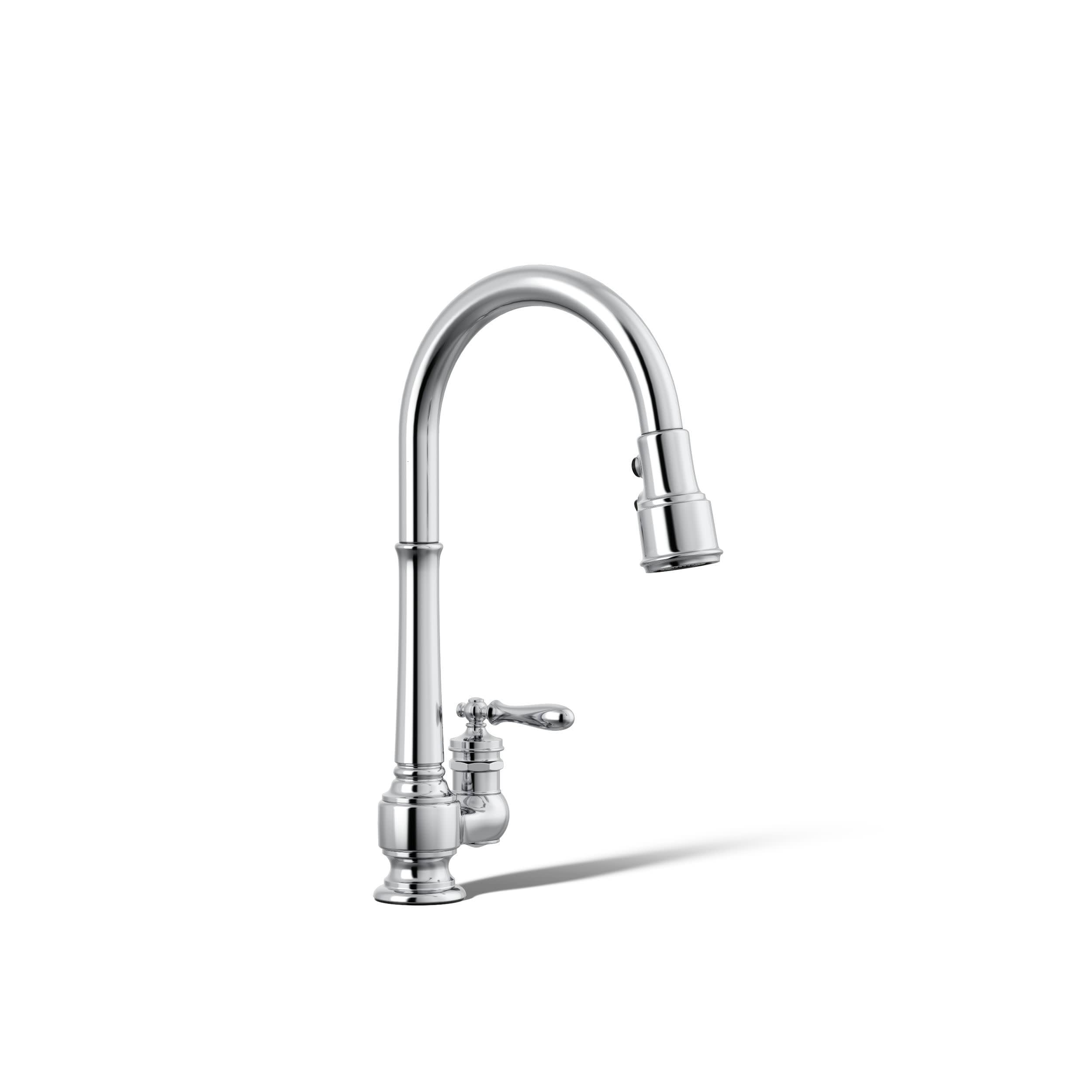 KOHLER 99260-CP Artifacts Single-Hole Kitchen Sink Faucet with 17-5/8 in. Pull-Down Spout and 3-Function Sprayhead, Polished Chr