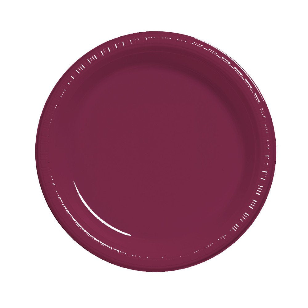 Creative Converting Burgundy Red Round Plastic Plates Party Supplies, 7''