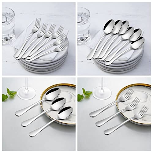 24-Piece Forks And Spoons (8 Inches) Silverware Set, Haware 18/0 Stainless Steel Serving Flatware Cutlery Set For Home, Kitchen