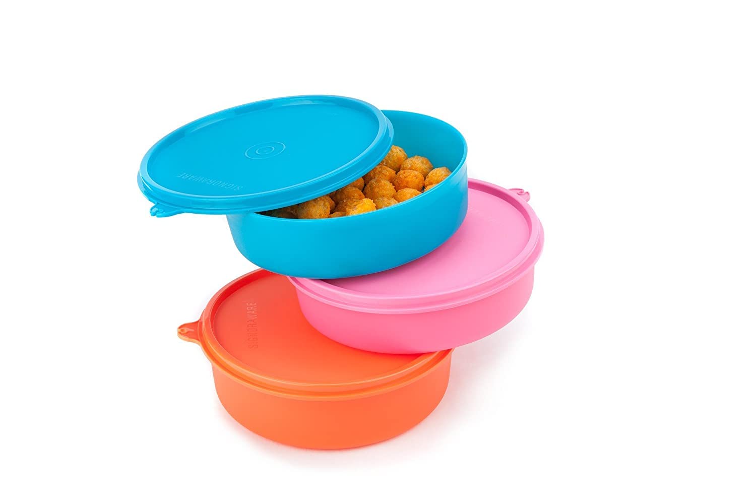 Signora Ware Plastic New Classic Round Small Lunch Box Set, 550Ml, Set Of 3, Multicolour
