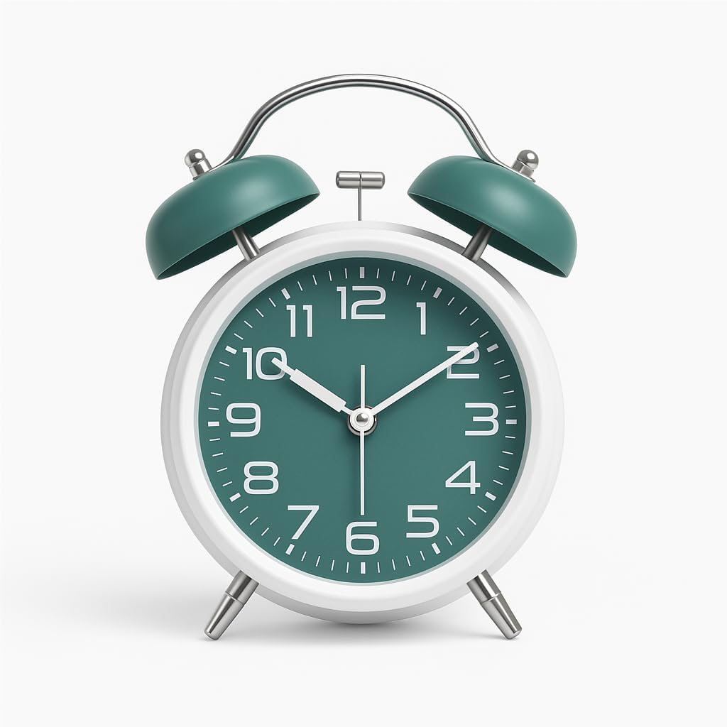 Eopzo Classic Retro Twin Bell Alarm Clock | Silent Non-Ticking Analog Table Clock With Loud Ringer & Night Light | Luminous Dial