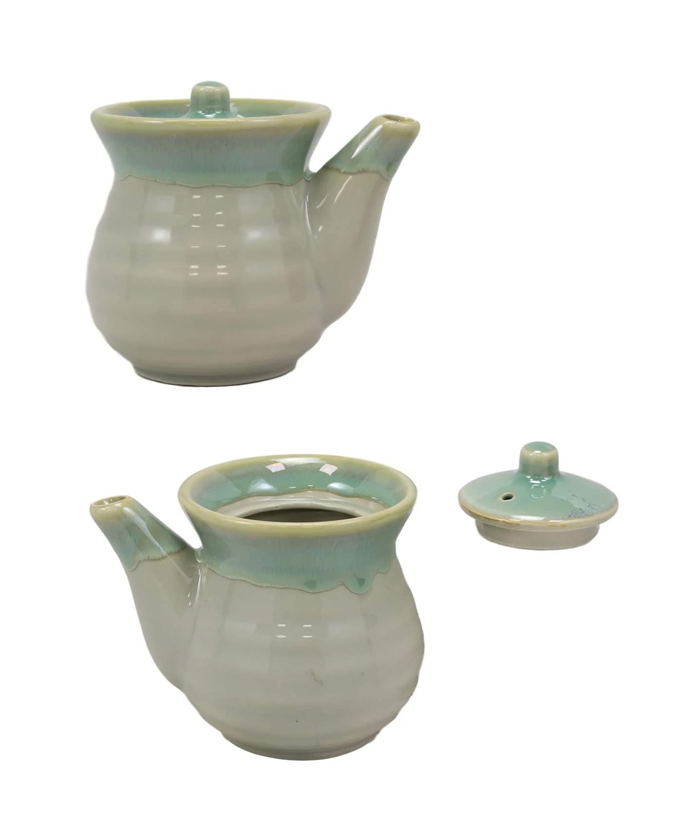Japanese Soy Sauce Bottle Dispenser 2 Pack, Made in Japan Ceramic Shoyu Sauce Pot with Lid, Traditional Tenmoku Style Soy Sauce 