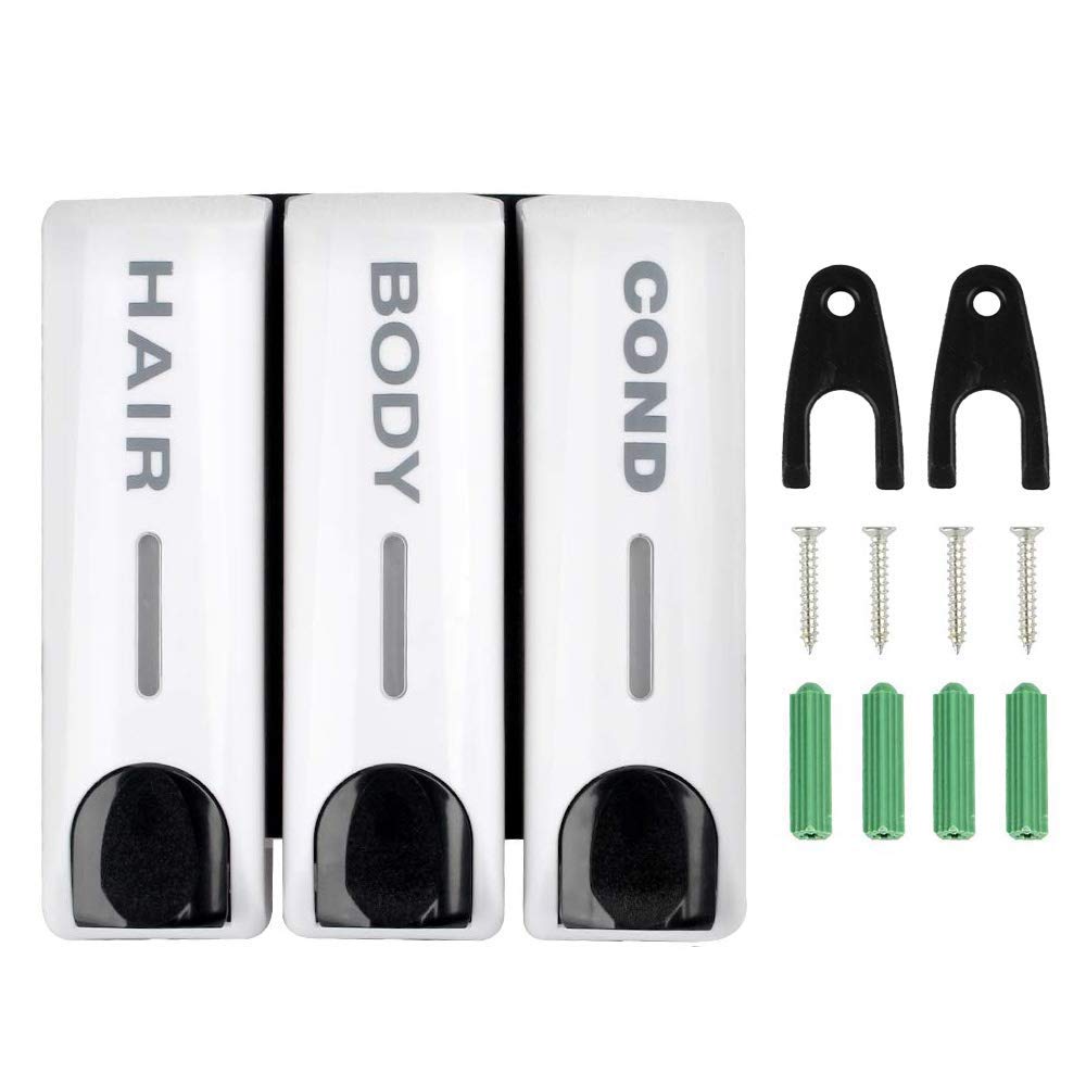 Aumio Chamber Soap Dispenser Trio Shower Gel Shampoo Conditioner With 3X350Ml Refillable Bottles Abs Wall Mount White