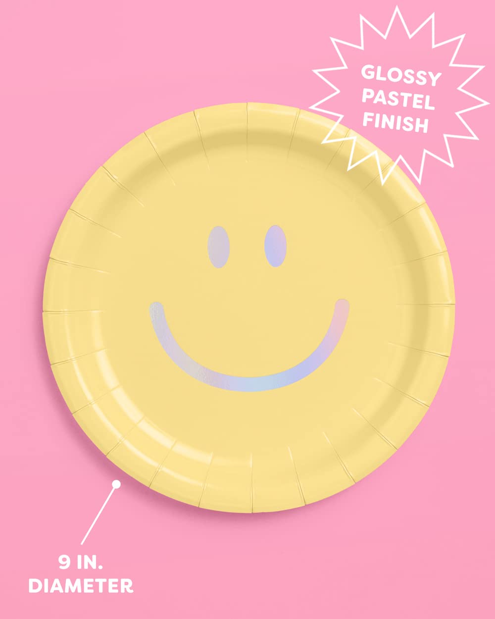 Xo, Fetti Smiley Paper Plates - 24 Pk, 9'' | Happy Pastel Birthday Party Decorations, Cute Bachelorette Party, Cool Cake Plates