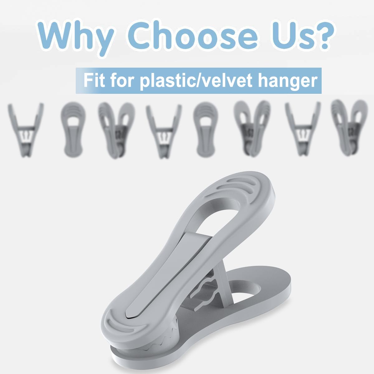 Tofiigrem Grey Hanger Clips 50 Pack, Multi-Purpose Plastic Clips Easily Add On Plastic Clothes Hangers Velvet Hanger, Clothes-Pi