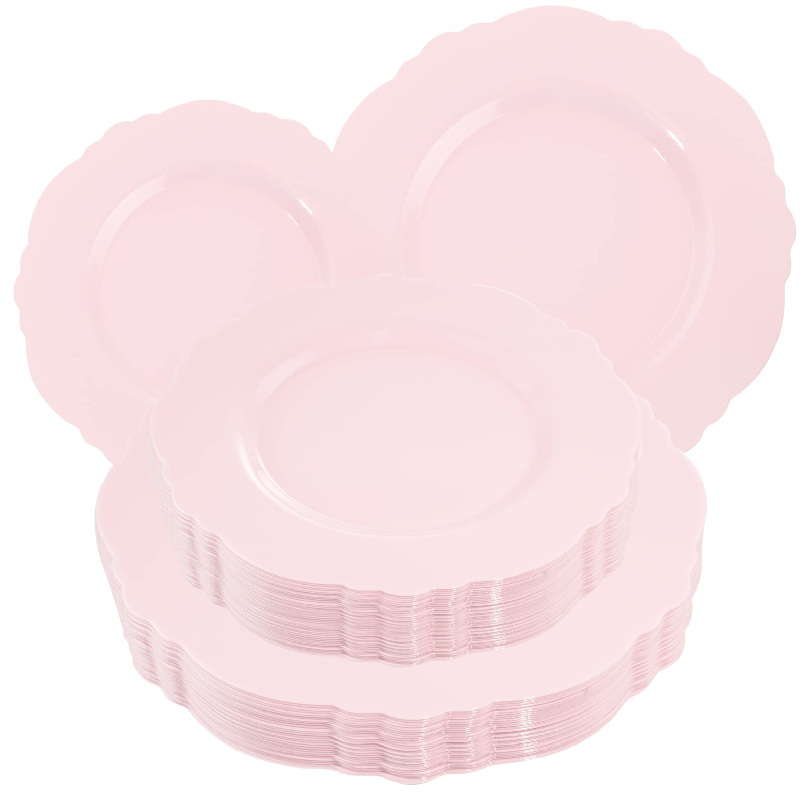 Wdf 60Pcs Pink Plastic Plates - Baroque Pink Disposable Plates Including 30 Pink Dinner Plates 10.25Inch, 30 Pink Dessert Plates