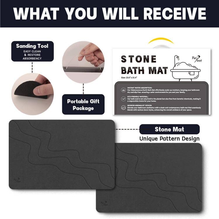2 Pack Stone Bath Mat-Diatomaceous Earth Bath Mat Fast-Drying Stone Drying Mat Super Absorbent Diatomite Mats For Bathroom, Dish