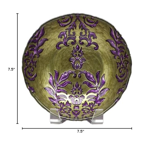 Red Pomegranate Damask Bowl Green Purple 7.5-Inch