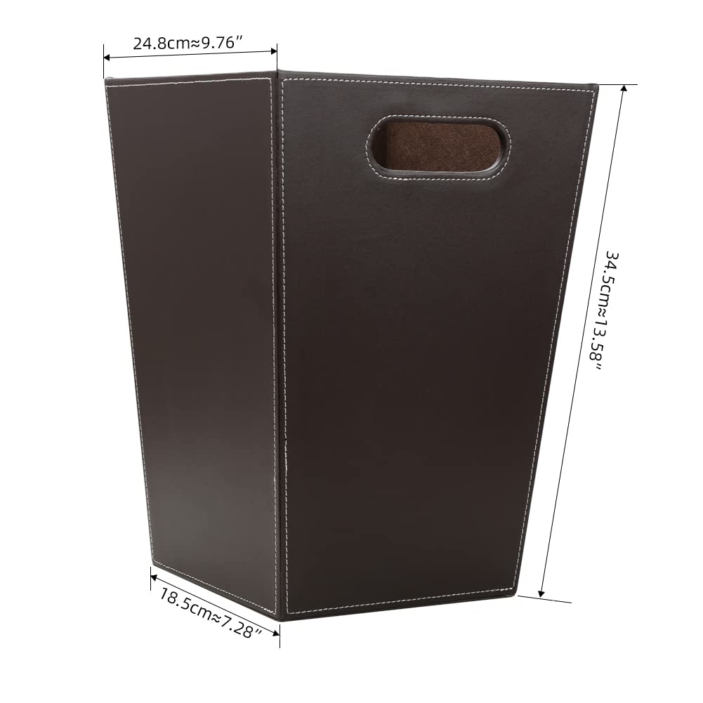 Kingfom Classic Pu Leather Trash Can Wastebasket, Garbage Container Bin With Handles For Bathrooms, Powder Rooms, Kitchens, Home