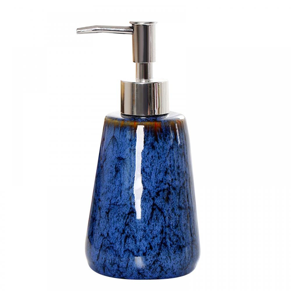 Handmade Lotion Dispenser Ceramic Hand Soap Dispenser Kiln Variable Glaze Dish Soap Dispenser For Bathroom Kitchen 10.1Oz (Blue)