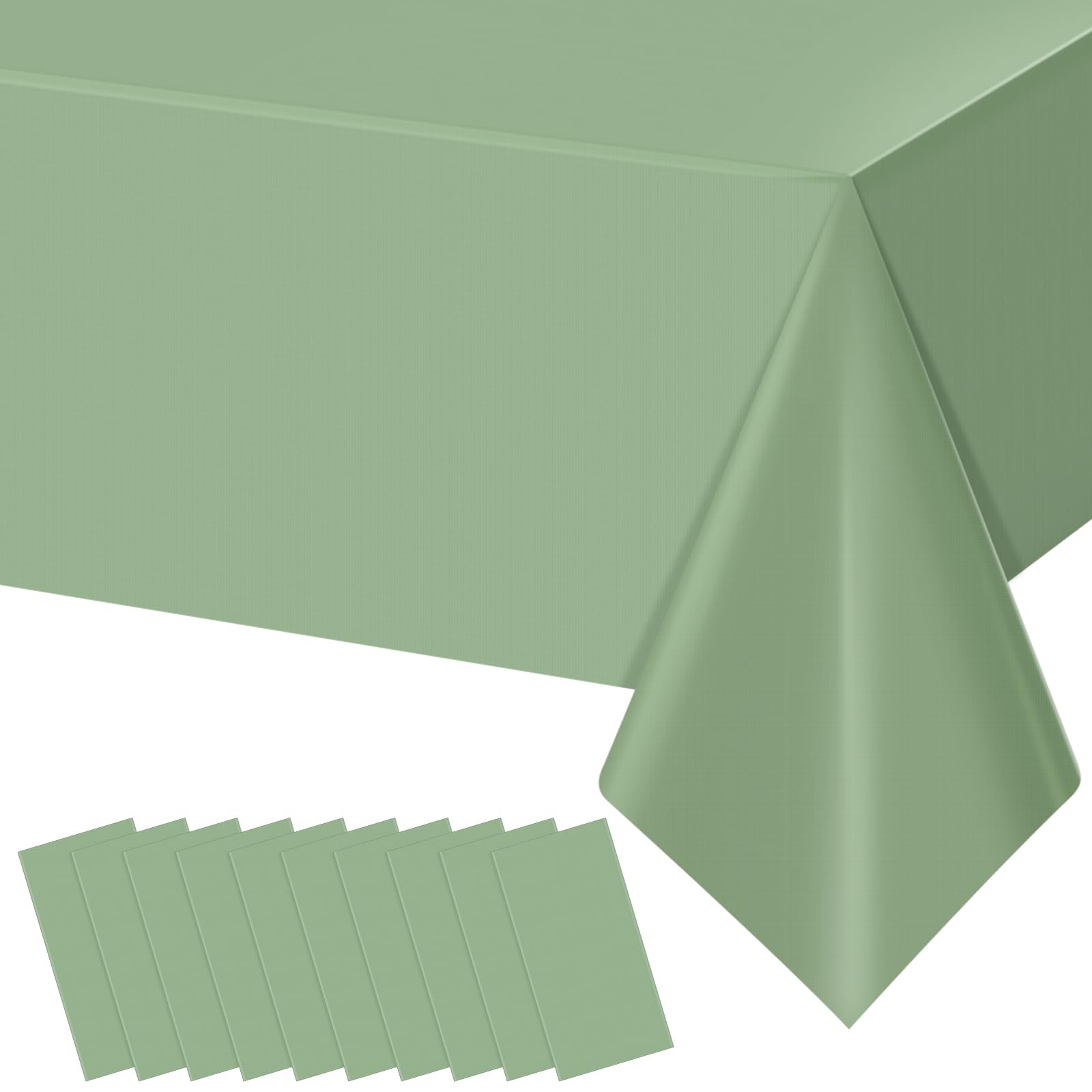 10Pack Sage Green Plastic Tablecloths for Rectangle Tables, Light Green Disposable Tablecloth, Waterproof Sage Green Table Cover