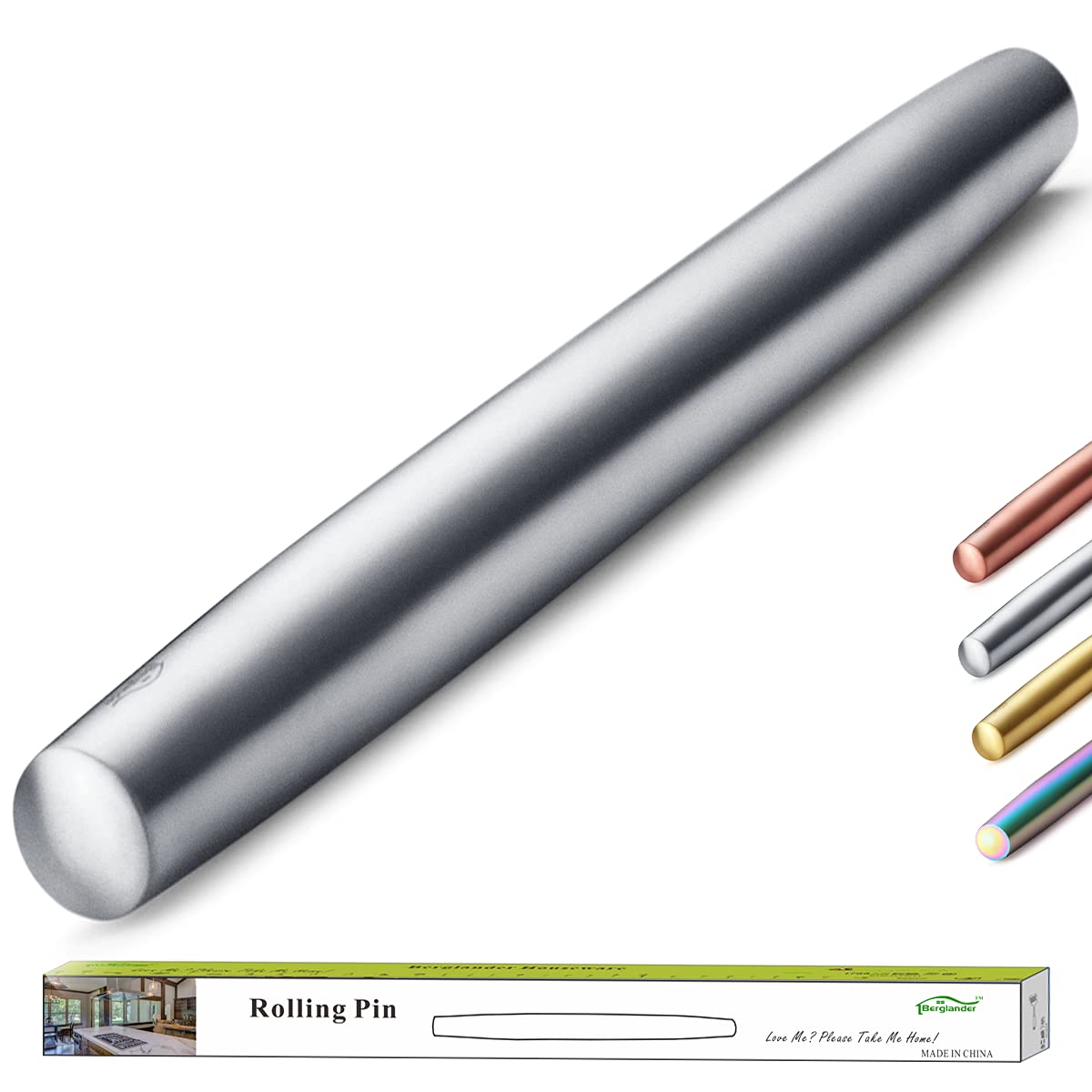 Stainless Steel Rolling Pin, Matte Finish 16.7 Inches, Berglander Rolling Pin For Baking Pizza Dough, Pie, Cookie, Essential Kit