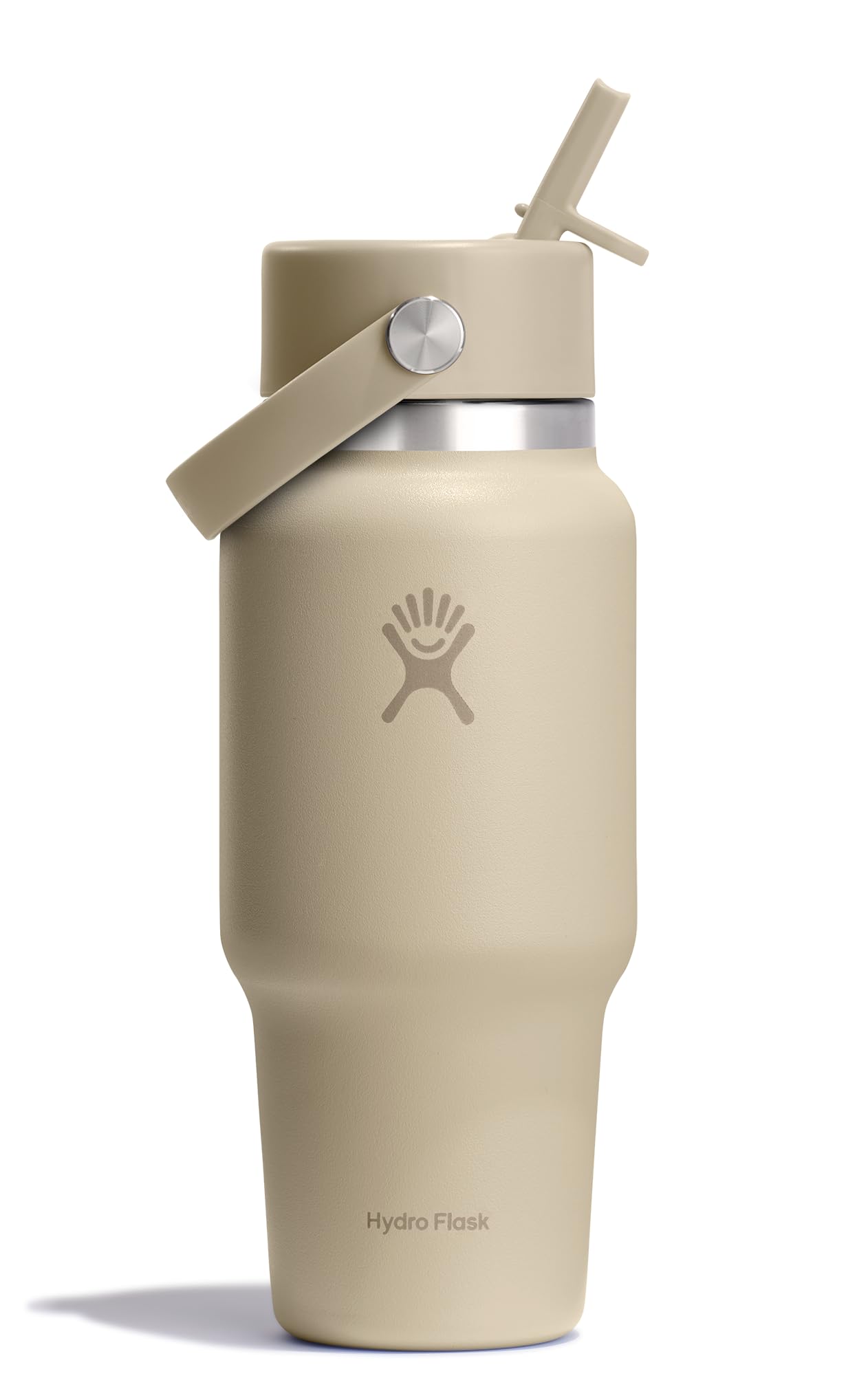 Hydro Flask Travel Water Bottle - Insulated Stainless Steel - Wide Straw Lid, Non Spill, Leakproof in 24 Oz Oat Tan